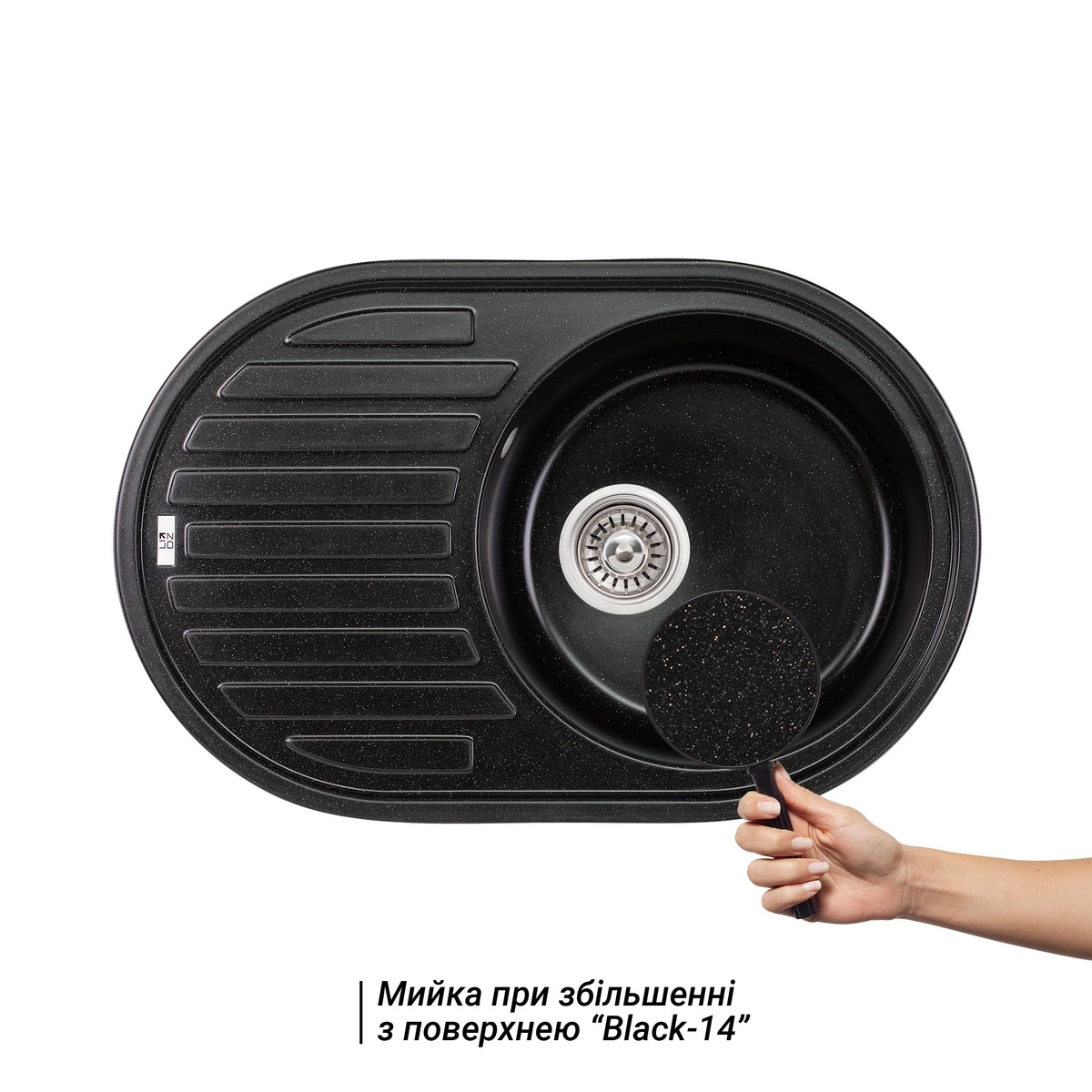 Мийка на кухню зі штучного каміння овальна LIDZ BLM-14 500мм x 760мм чорний із сифоном LIDZBLM14780500200