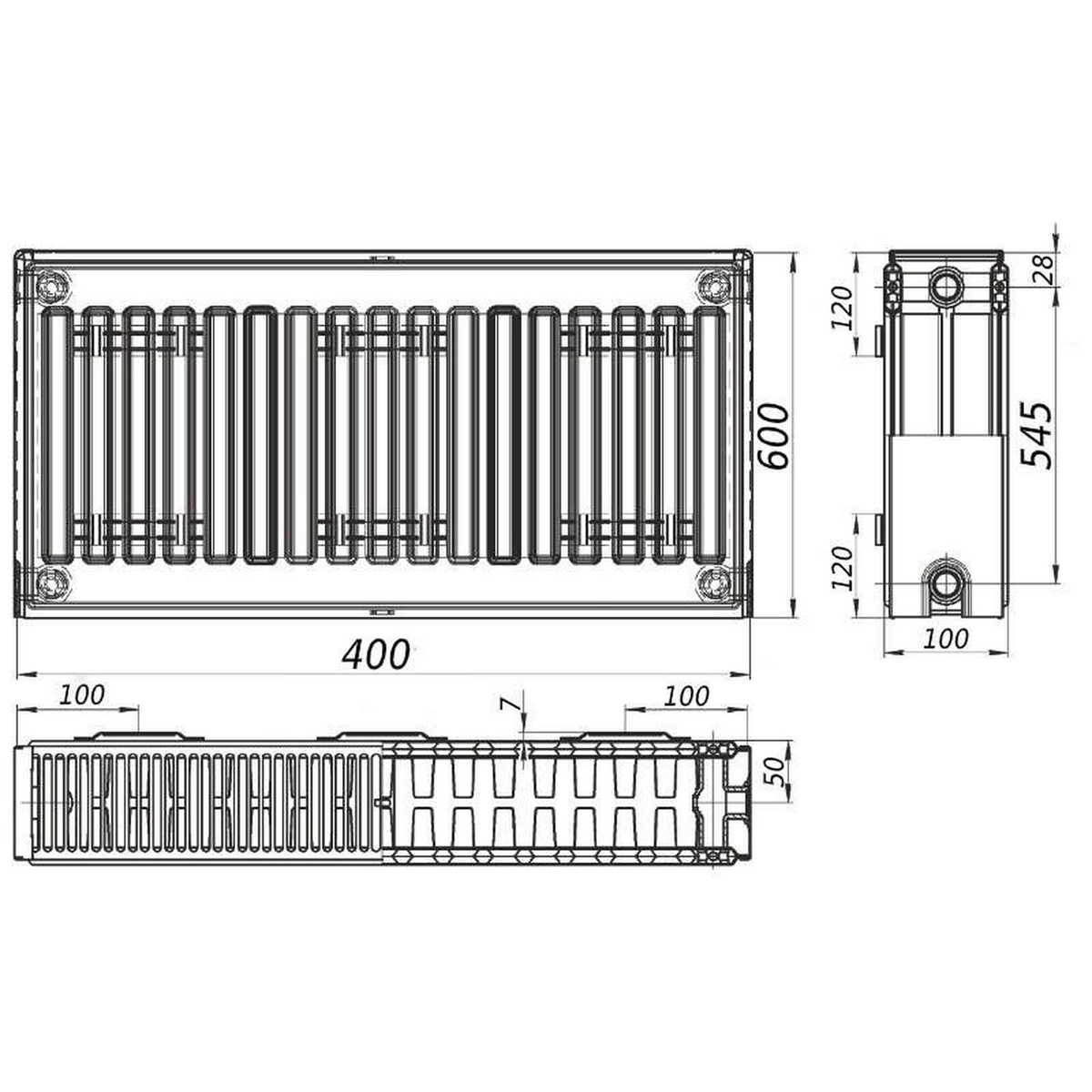 Стальной панельный радиатор отопления FORNELLO 600x400 мм боковое подключение класс 22 000021090