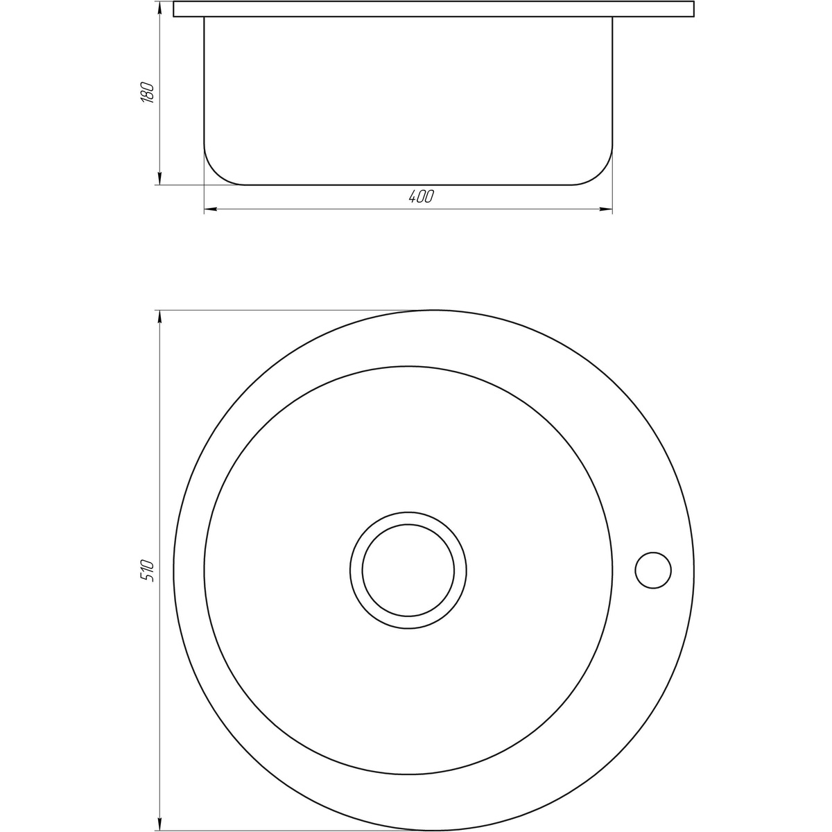 Раковина на кухню сталева кругла MIRA 510мм x 510мм матова 0.6мм із сифоном 000021109