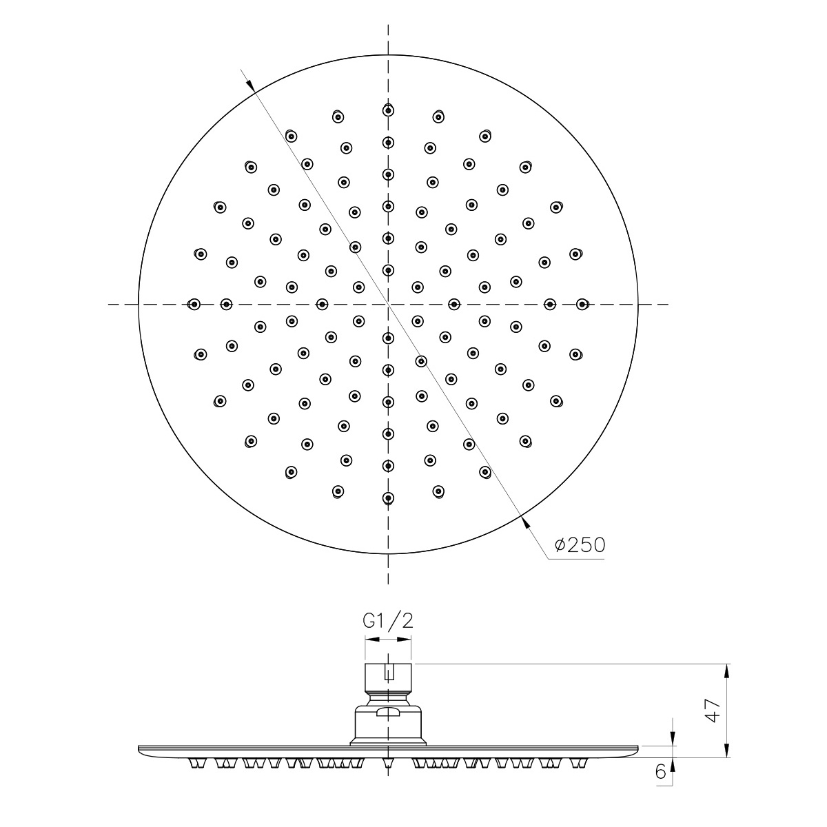 Потолочный душ круглый IMPRESE 250мм хром нержавеющая сталь S250SS6
