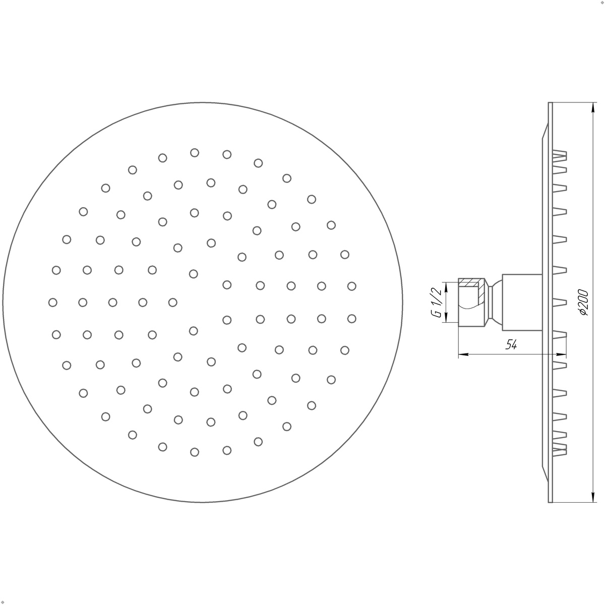 Лейка для верхнего душа GLOBUS LUX ST-0200-R круглая 200мм из нержавеющей стали сатин 000018563