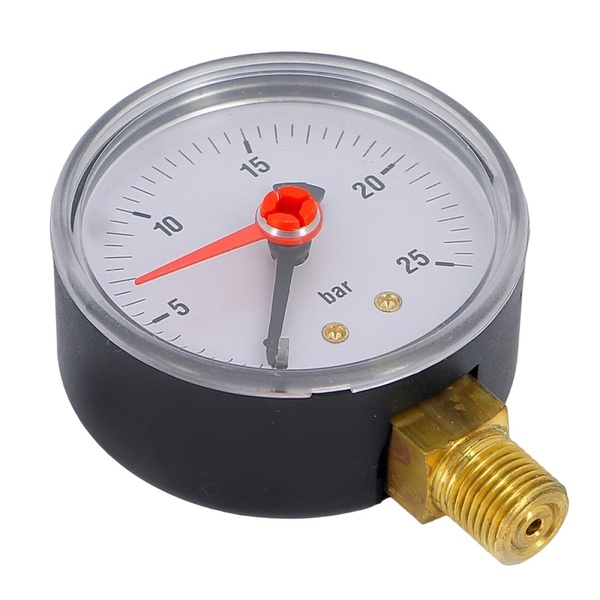 Манометр для тиску води OFFICINE RIGAMONTI на 25 бар з нижнім підключенням 1/4" корпус Ø63 мм 0301.025