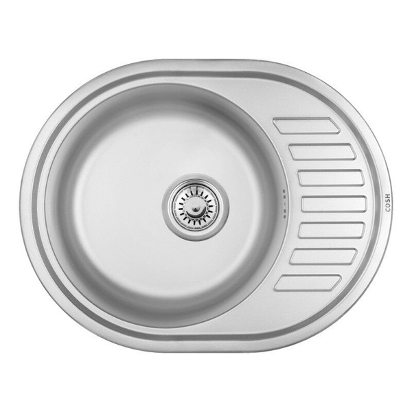 Кухонна мийка сталева овальна COSH 450мм x 570мм глянцева 0.8мм із сифоном COSH7112P08