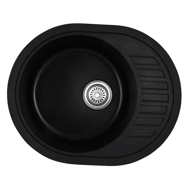 Мийка для кухні гранітна овальна HAIBA HB8311-G226 570x450x180мм із сифоном чорна HB0979