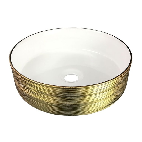 Раковина чаша накладная на столешницу в ванную 360мм x 360мм VOLLE золотой круглая 13-40-222G