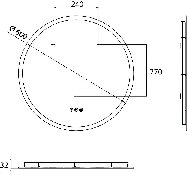 Дзеркало кругле у ванну EMCO Pure++ 60x60см із підсвіткою сенсорне увімкнення кругле 4411 306 06