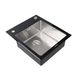 Мийка для кухні із нержавіючої сталі прямокутна PLATINUM Handmade BLACK GLASS 600x510x200мм глянцева 1.5мм чорна із сифоном PLS-A34803 1 з 2