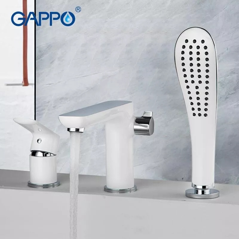 Змішувач вбудований в борт ванни на три отвори GAPPO білий латунь G1148