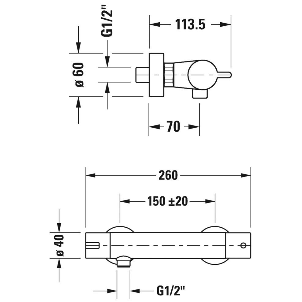 Кран для душа терморегулирующий DURAVIT B.2 хром латунь без душевого набора B24220000010