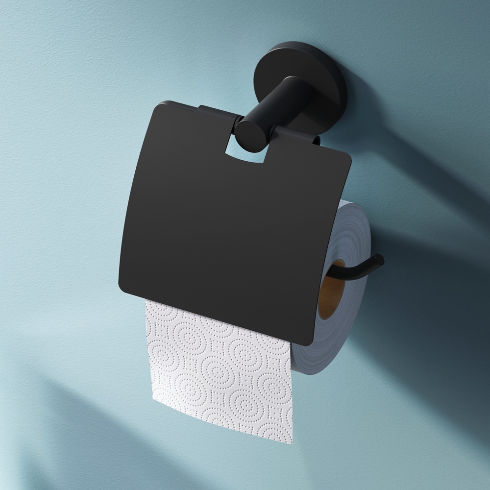 Тримач для туалетного паперу із кришкою AM.PM X-Joy округлий металевий чорний A85A341422