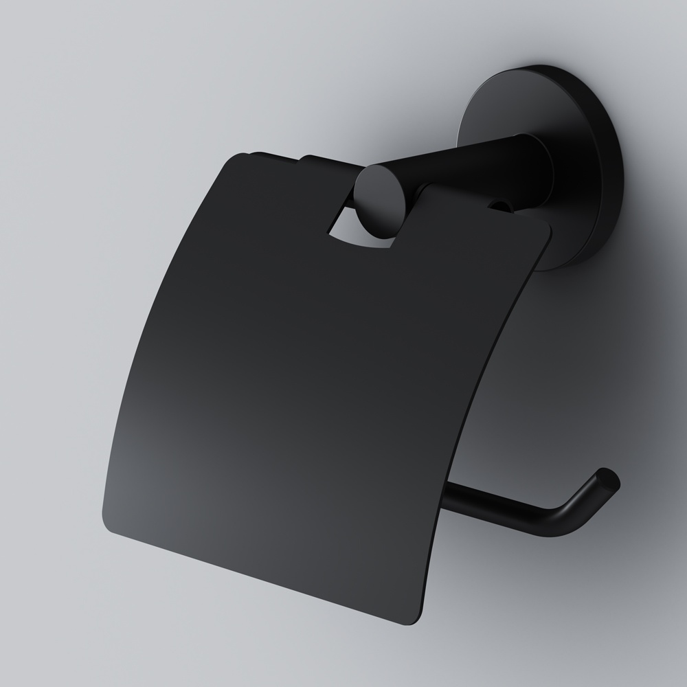 Держатель для туалетной бумаги с крышкой AM.PM X-Joy округлый металлический черный A85A341422
