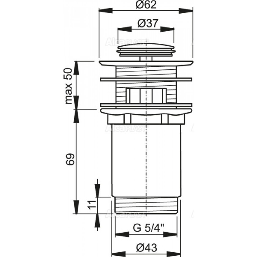Донный клапан нажимной для раковины ALCAPLAST с переливом латунь 1 1/4" глянцевый хром A391