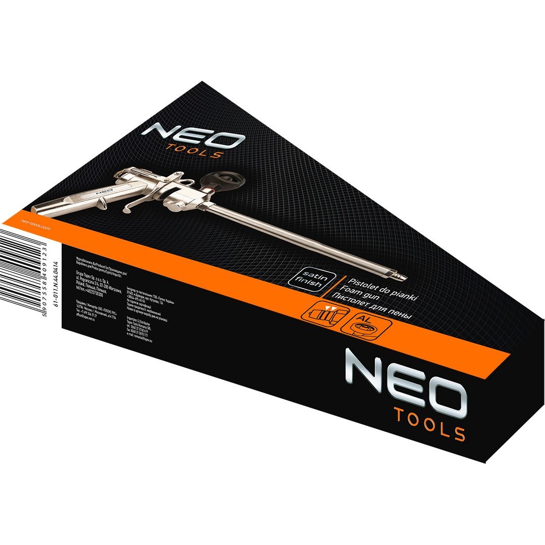 Пистолет для монтажной пены Neo Tools, корпус алюминиевый сплав, сатиновая отделка, 345мм