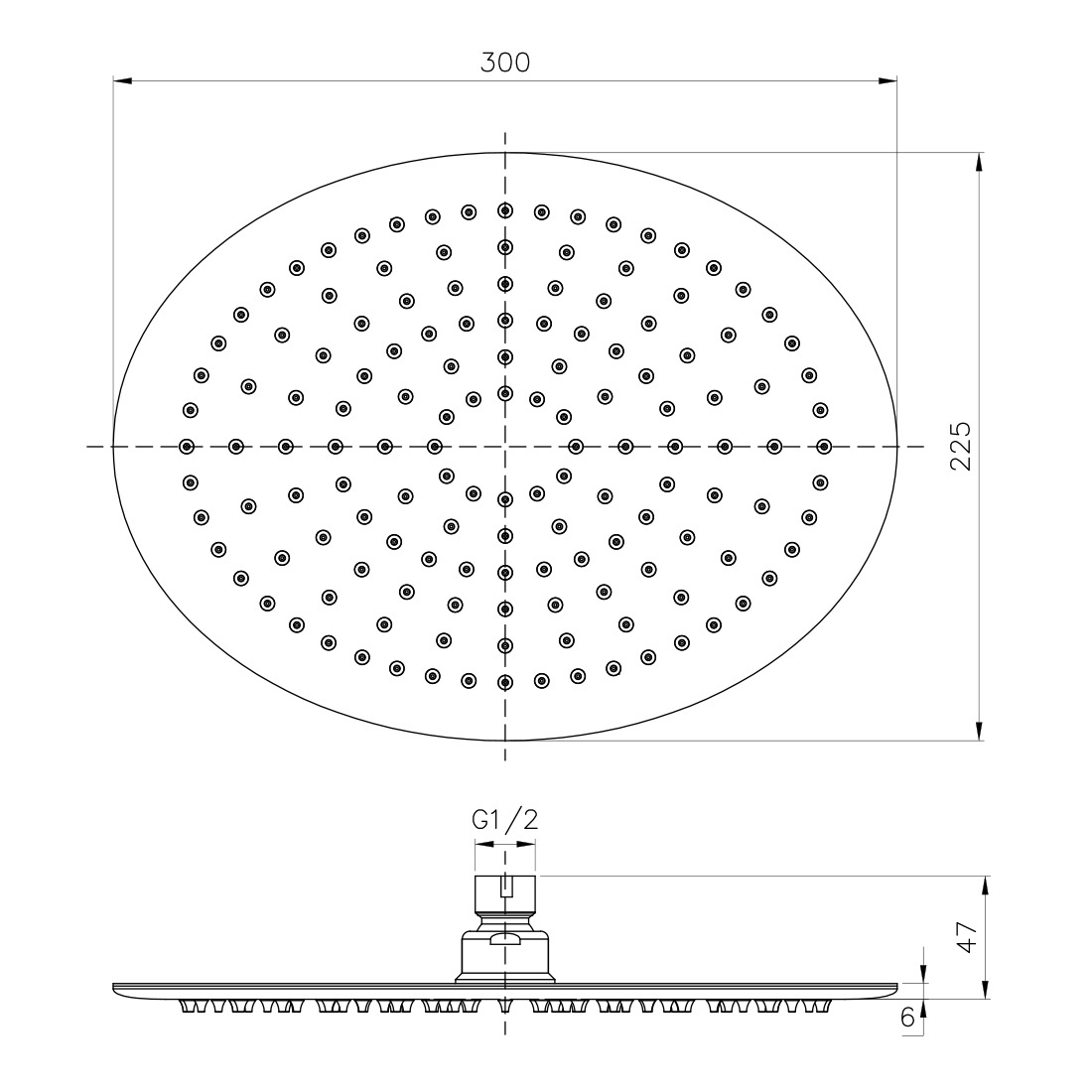 Потолочная круглая лейка для верхнего душа IMPRESE 300x225мм хром нержавеющая сталь S300225SS6