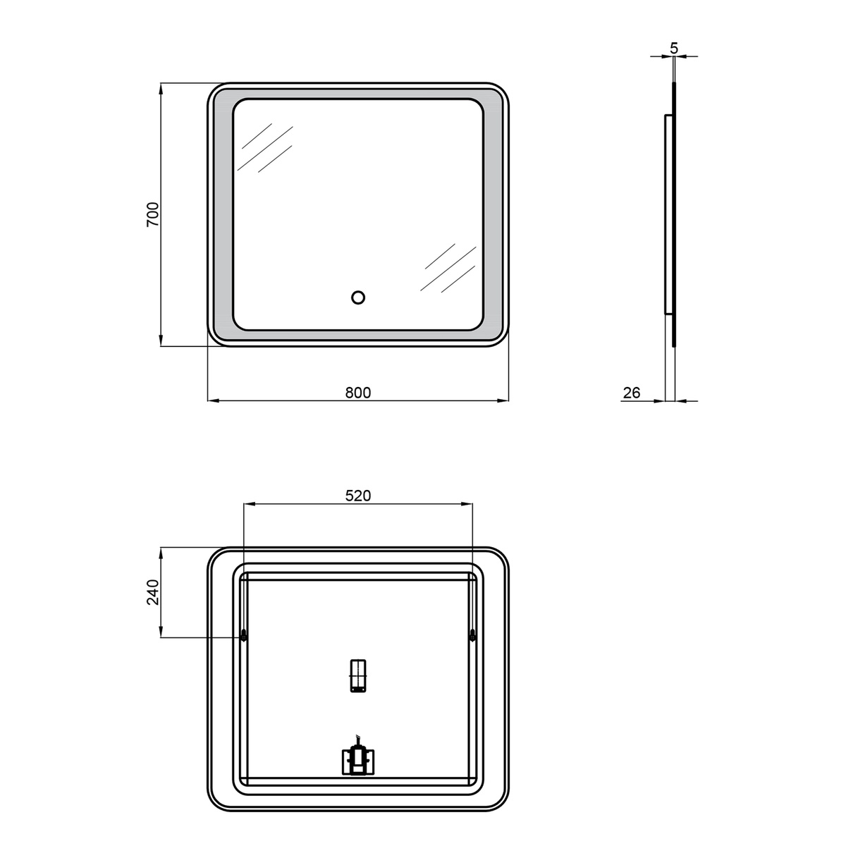 Зеркало прямоугольное для ванны Q-TAP Leo 70x80см c подсветкой сенсорное включение QT117814187080W