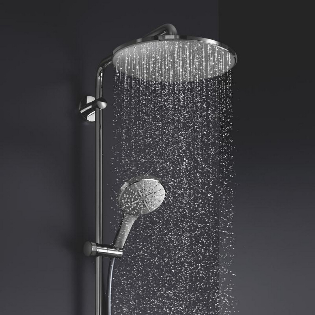 Душевая система с термостатом GROHE Rainshower Smartactive с верхним душем и изливом латунная хром 26657000
