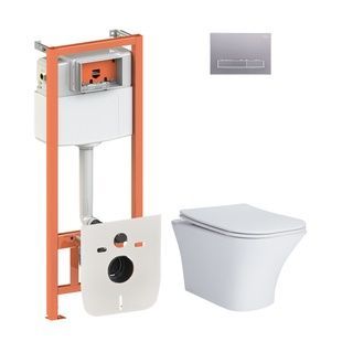 Комплект инсталляции Q-TAP Nest/Presto кнопка сатин безободковый унитаз Q-TAP с крышкой микролифт дюропласт QT24332615EW0133M425M08382SAT