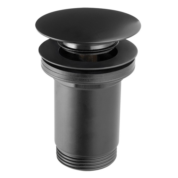 Донний клапан натискний для раковини FERRO Rotondo без переливу латунь 1 1/4" матований чорний S285B-BL-B