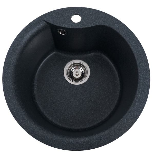 Мийка для кухні гранітна кругла PLATINUM 480 TURAS 480x480x220мм без сифону чорна PLS-A27531