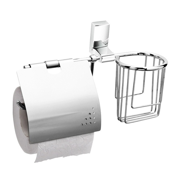 Держатель для туалетной бумаги с крышкой с держателем освежителя FRAP F1803-1 прямоугольный металлический хром