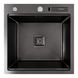 Мийка для кухні із нержавіючої сталі квадратна PLATINUM Handmade PVD 500x500x230мм матова 1мм чорна із сифоном PLS-A40746 1 з 6