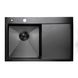 Мийка для кухні із нержавіючої сталі прямокутна PLATINUM Handmade PVD 780x500x230мм матова 1.2мм чорна із сифоном PLS-A33656 1 з 5