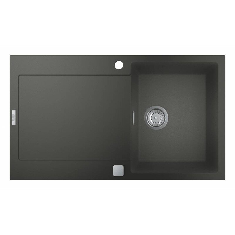 Раковина на кухню композитна прямокутна GROHE 860мм x 500мм сірий із сифоном 31644AT0