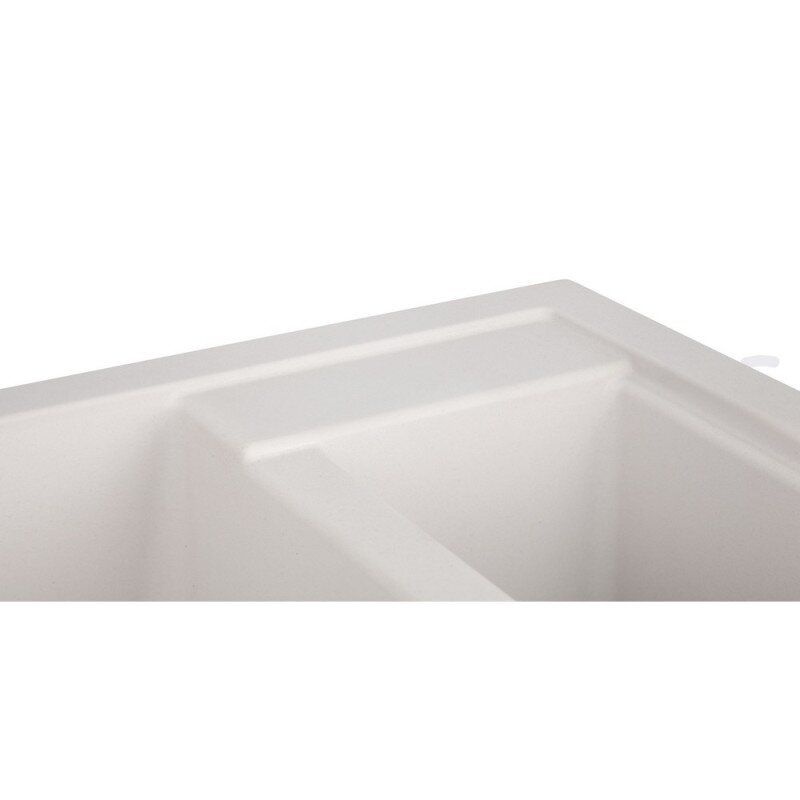 Кухонна мийка керамогранітна прямокутна LIDZ WHI-01 495мм x 610мм білий на півтори чаші без сифону LIDZWHI01615500200