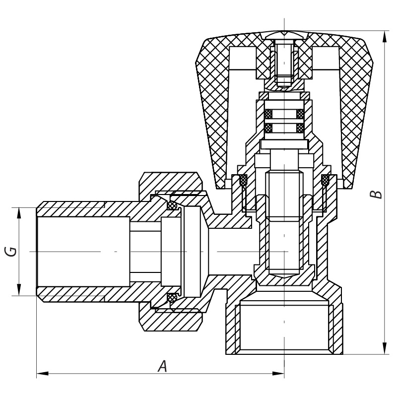 Вентиль радиаторный KOER угловой 1/2"x1/2" с американкой KR2819