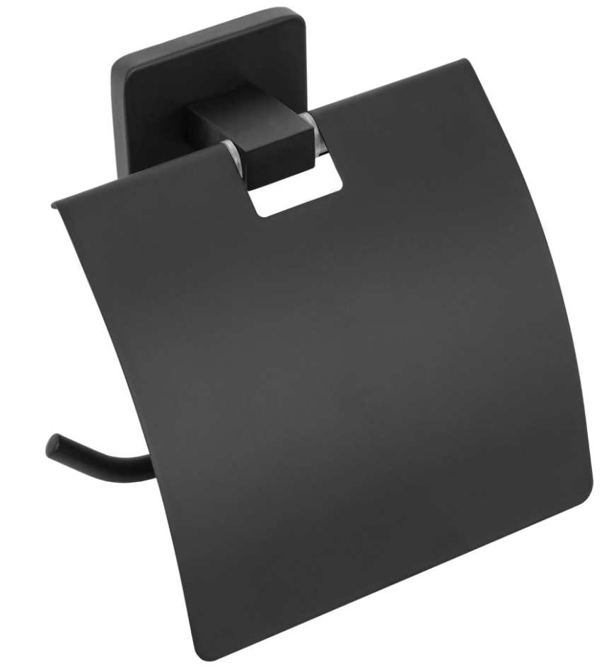 Тримач для туалетного паперу із кришкою REA OSTE 05 BLACK REA-80045 прямокутний металевий чорний
